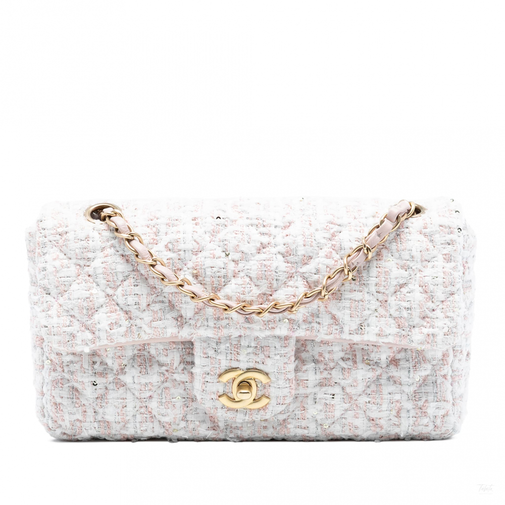 Chanel Classic Single Flap Tweed Matelassè Crossbody Pink