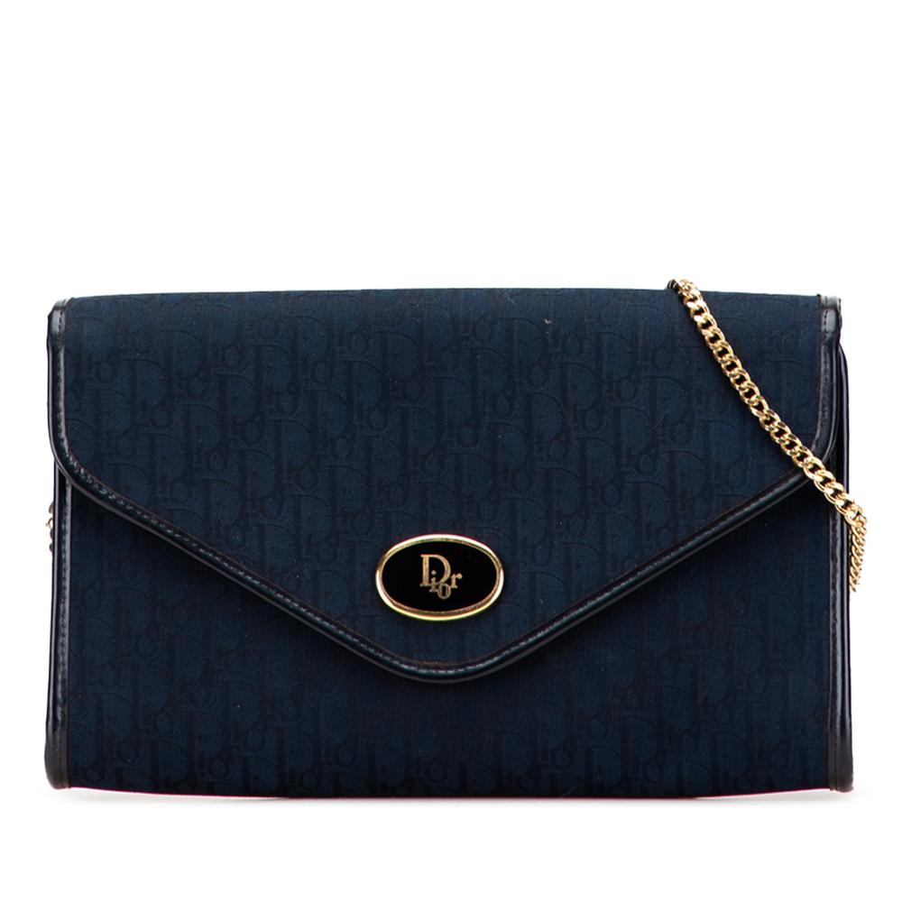 Christian Dior B Dior Blue Navy Canvas Fabric Oblique Chain Shoulder Bag France