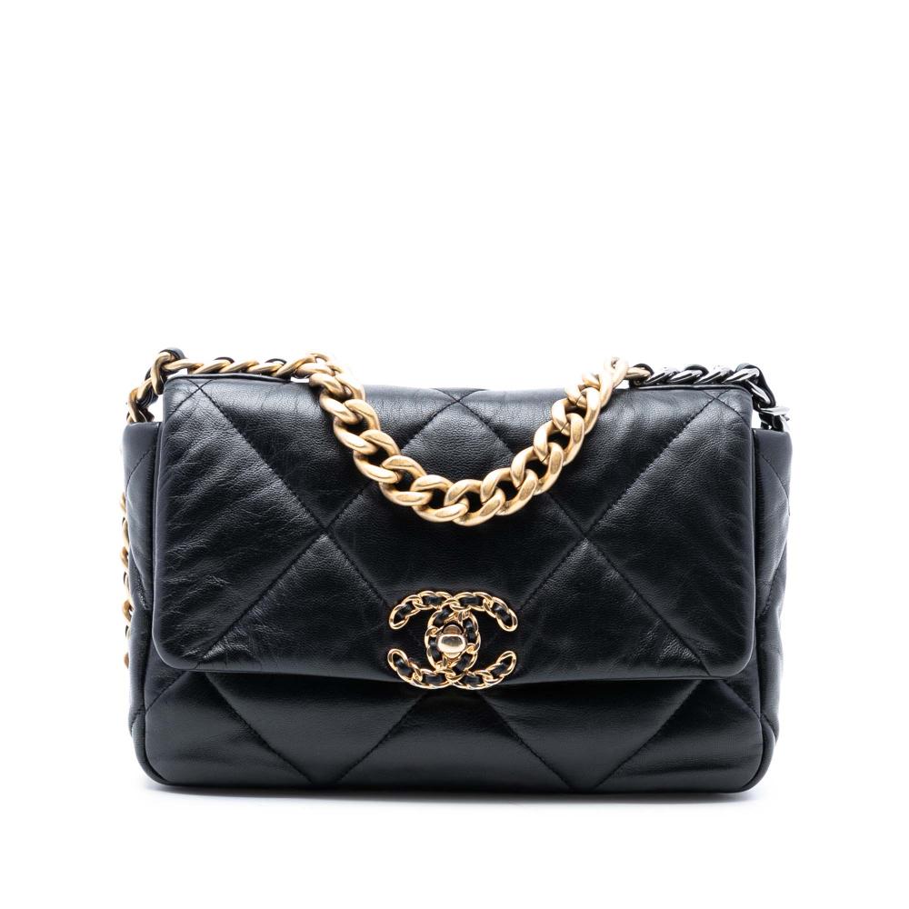Chanel AB Chanel Black Lambskin Leather Leather Medium Lambskin 19 Flap Italy