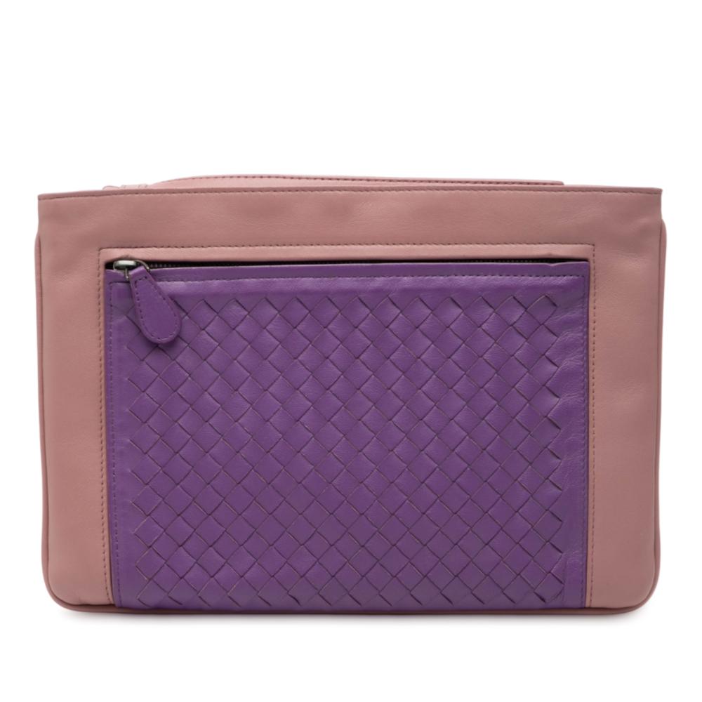 Bottega Veneta B Bottega Veneta Purple Nappa Leather Leather Bicolor Nappa Intrecciato Wristlet Clutch Italy