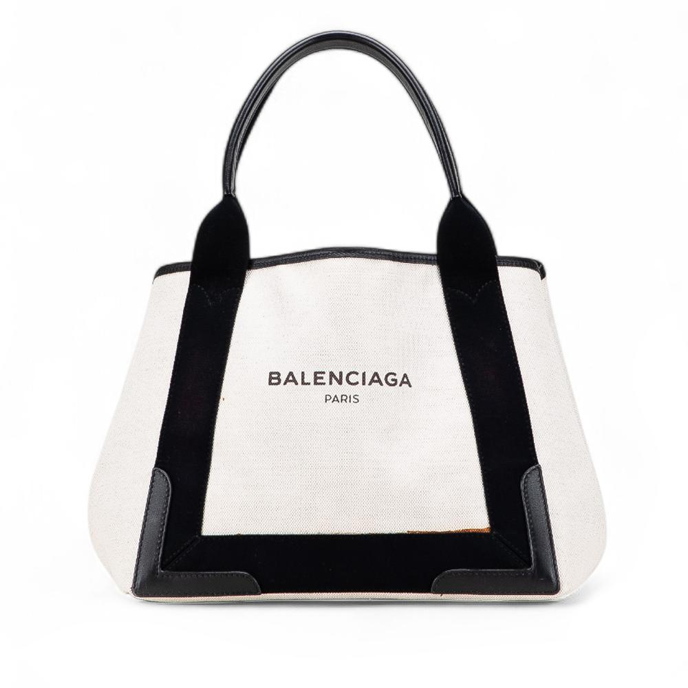 Balenciaga B Balenciaga White Canvas Fabric Navy Cabas Tote S Italy