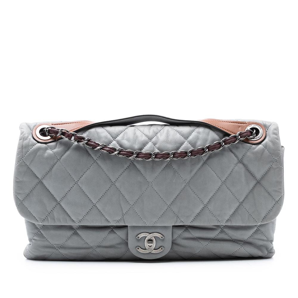 Chanel B Chanel Gray Light Gray Calf Leather Jumbo Iridescent skin In The Mix Flap Italy