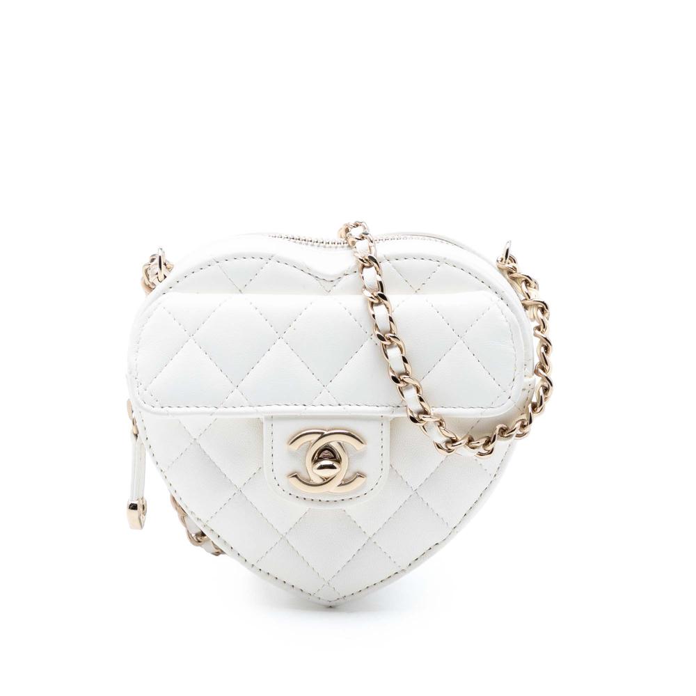 Chanel AB Chanel White Lambskin Leather Leather Mini Lambskin CC in Love Heart Crossbody France