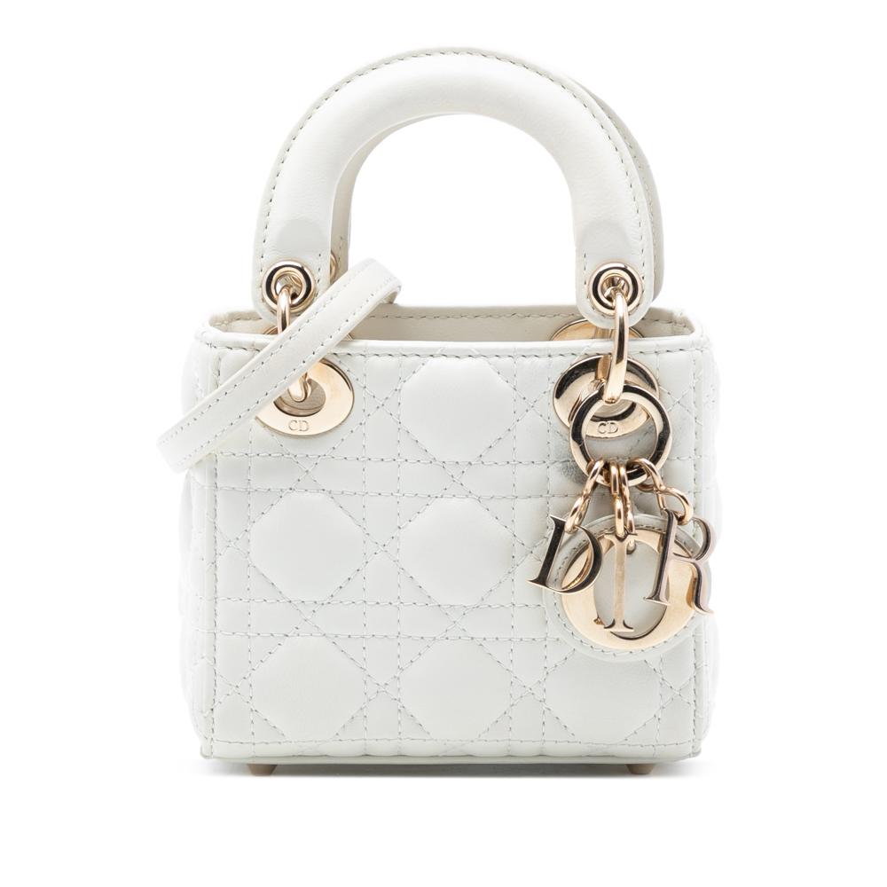 Christian Dior AB Dior White Lambskin Leather Leather Micro Lambskin Cannage Lady Dior Italy