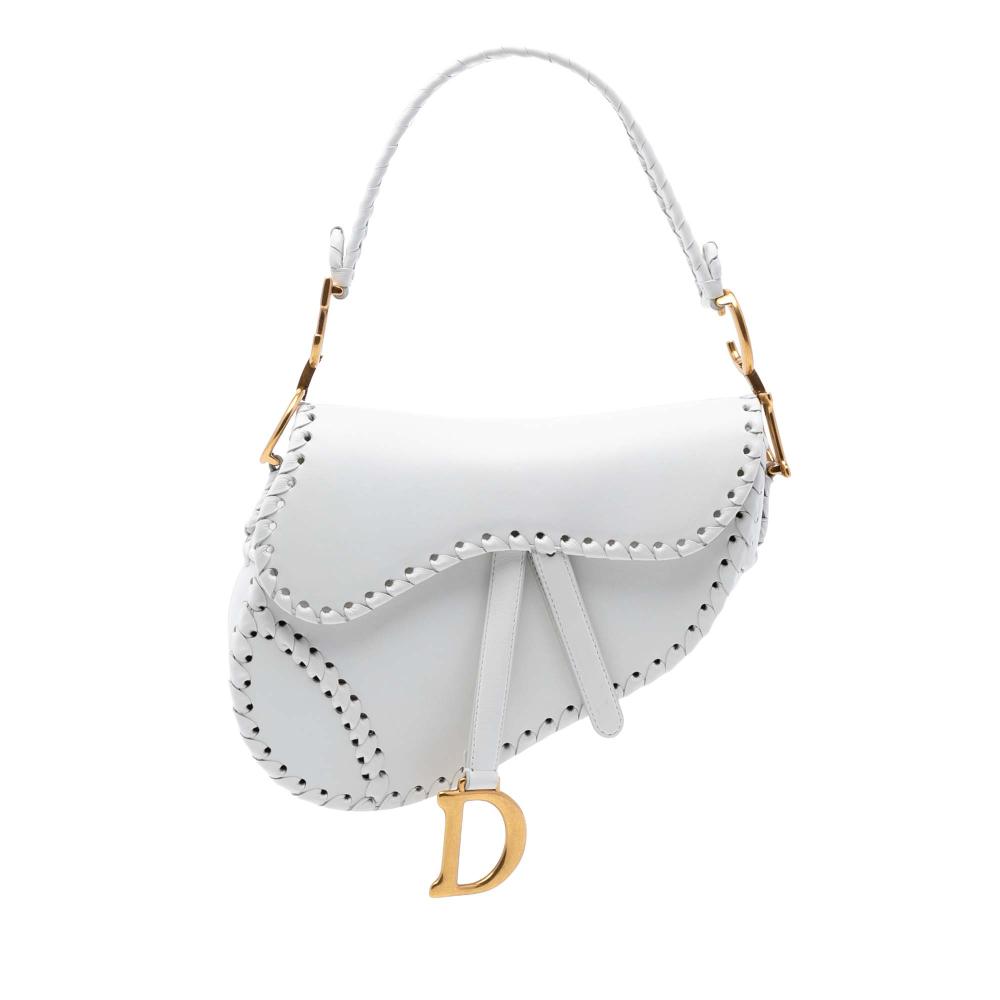 Christian Dior AB Dior White Calf Leather skin Whipstitch Saddle Bag Italy
