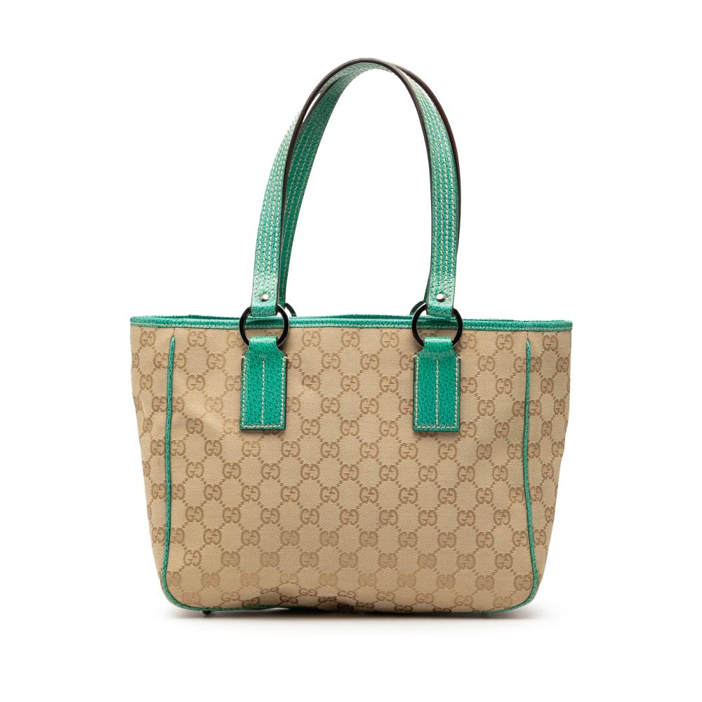 Gucci AB Gucci Brown Beige with Blue Turquoise Canvas Fabric GG Tote Italy