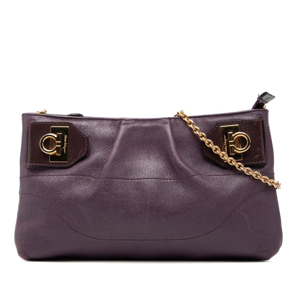 Ferragamo B Ferragamo Purple Calf Leather Gancini Chain Crossbody Italy