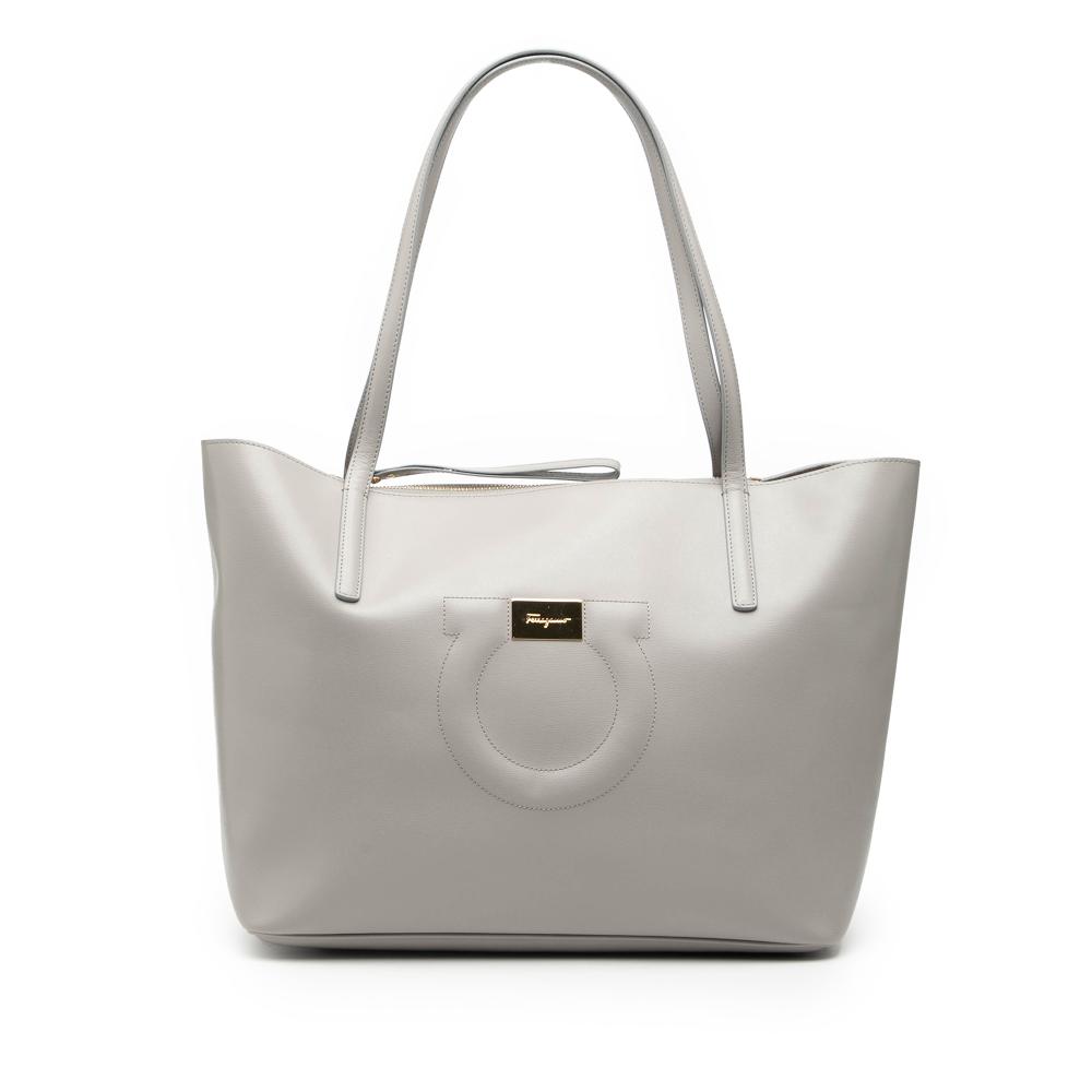 Ferragamo AB Ferragamo Gray Light Gray Calf Leather Gancio Tote Italy