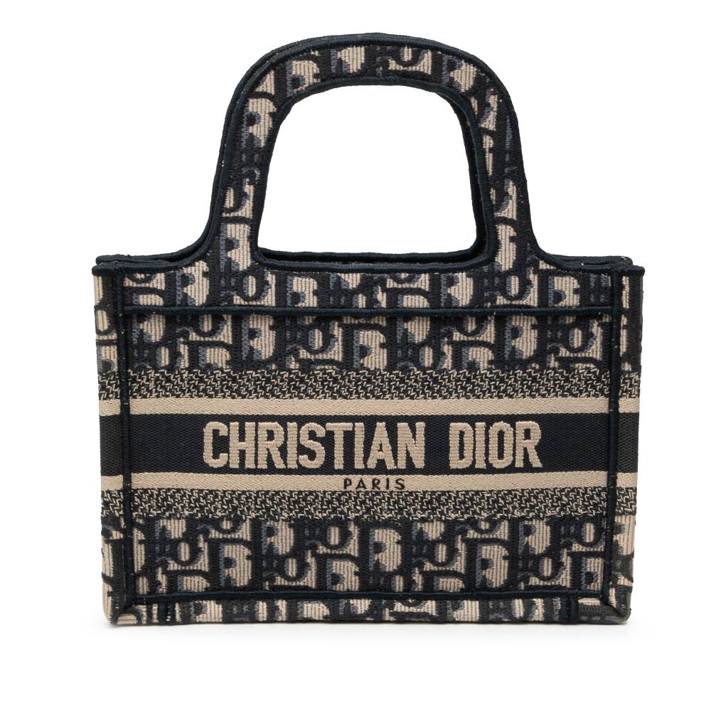Christian Dior B Dior Blue Navy Canvas Fabric Mini Oblique Book Tote Italy