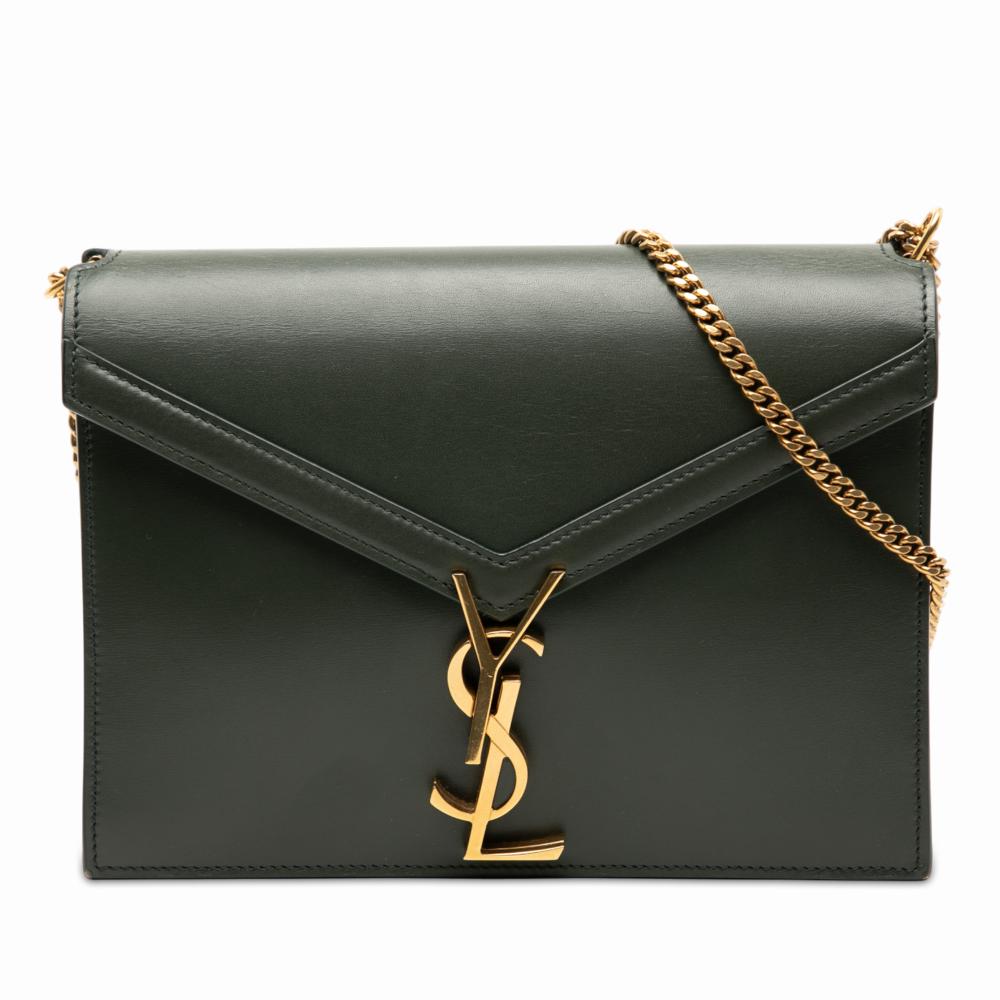 Saint Laurent B Saint Laurent Green Dark Green Calf Leather Smooth skin Monogram Cassandra Clasp Bag Italy
