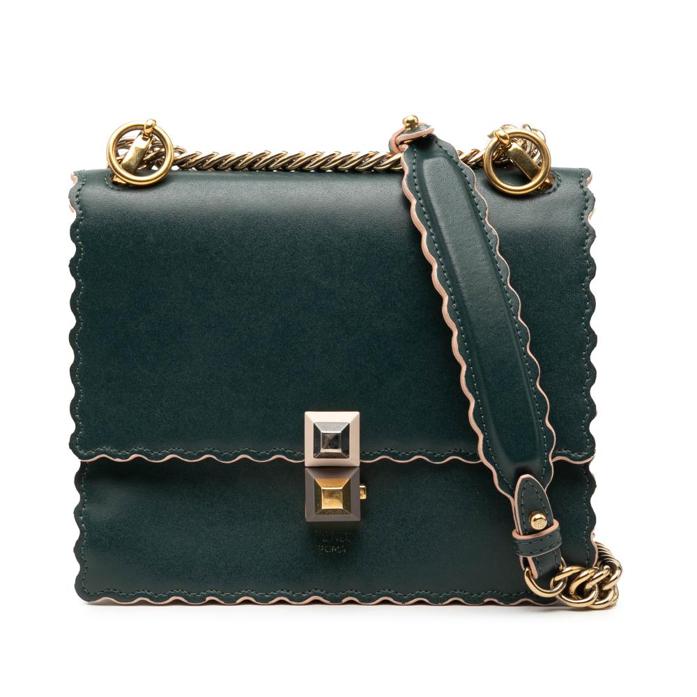 Fendi B Fendi Green Dark Green Calf Leather Small Scalloped Kan I Crossbody Italy