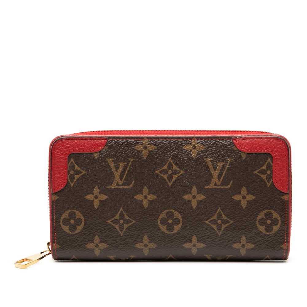Louis Vuitton B Louis Vuitton Brown with Red Monogram Canvas Fabric Monogram Retiro Zippy Wallet France