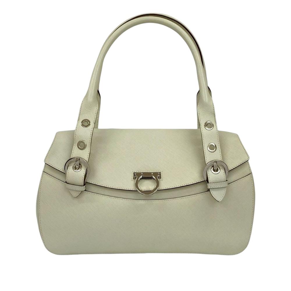 Ferragamo AB Ferragamo White Calf Leather Gancini Handbag Italy