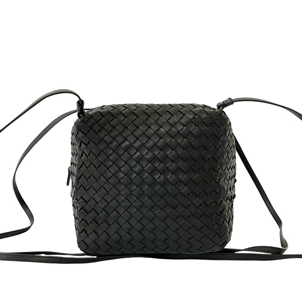 Bottega Veneta AB Bottega Veneta Black Nappa Leather Leather Nappa Intrecciato Cube Crossbody Italy