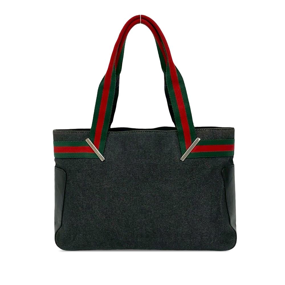 Gucci AB Gucci Black Denim Fabric Web Tote Italy