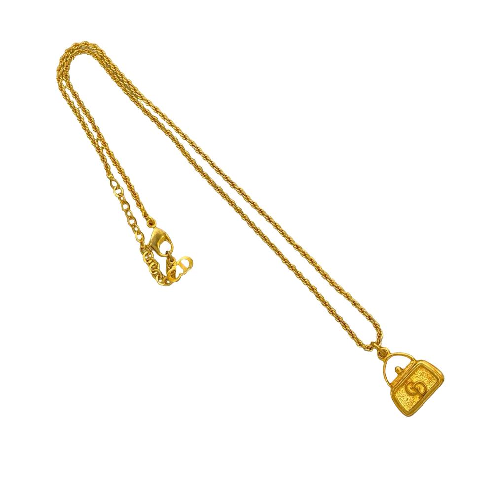 Christian Dior AB Dior Gold Gold Plated Metal CD Logo Bag Pendant Necklace France