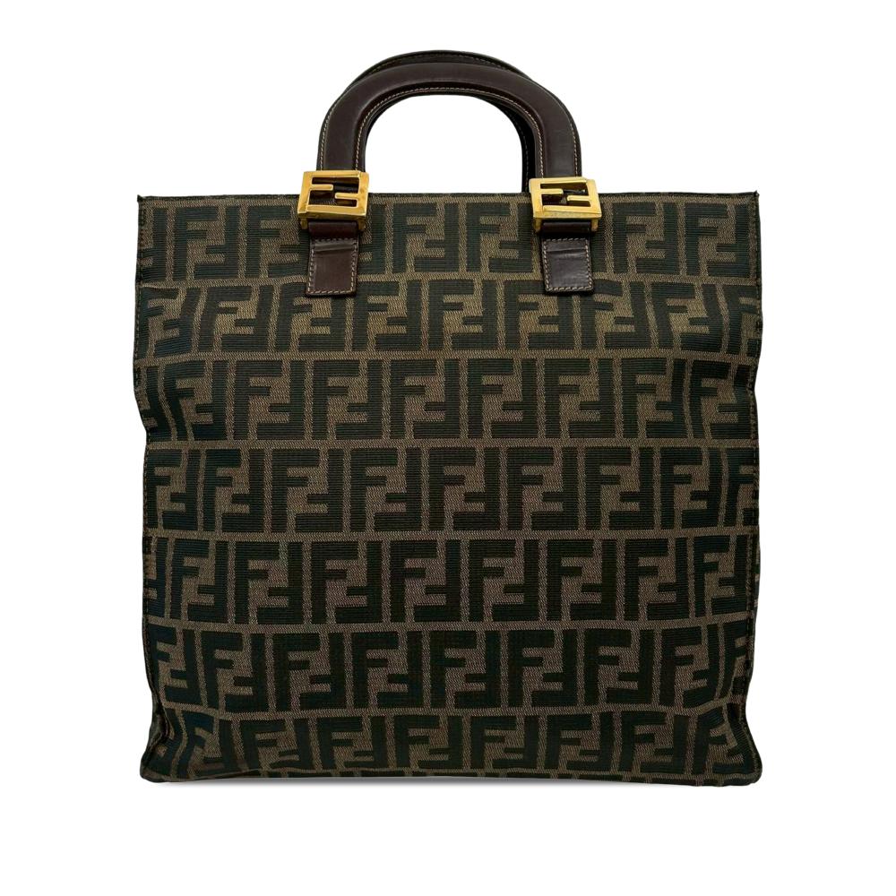 Fendi AB Fendi Brown Canvas Fabric Zucca Twins Tote Italy