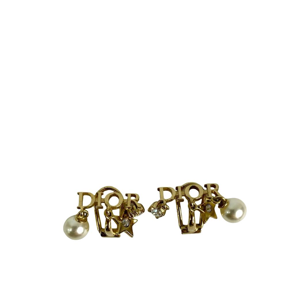 Christian Dior B Dior Gold Gold Plated Metal Pearl Crystal Dio(r)evolution Clip On Earrings France