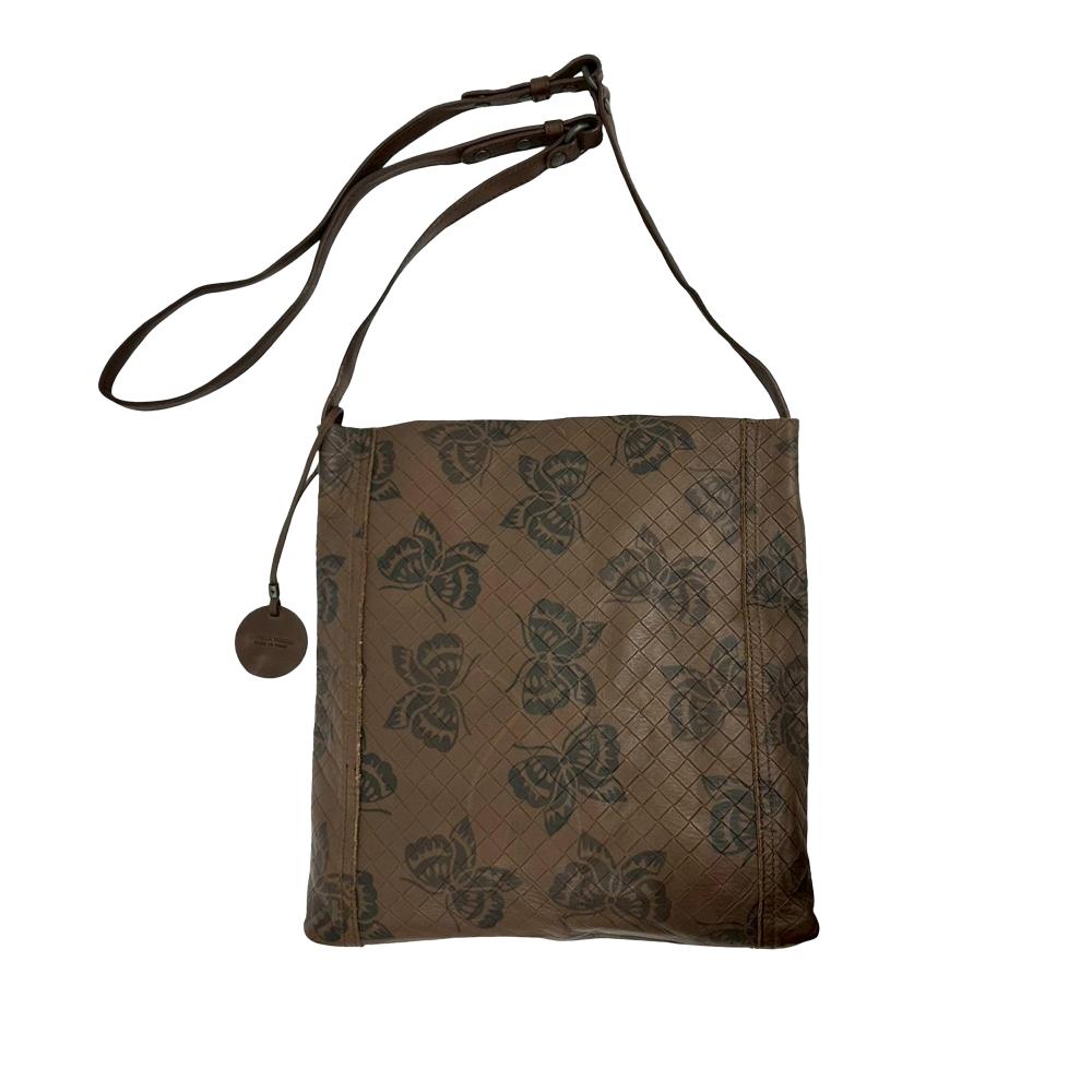 Bottega Veneta AB Bottega Veneta Brown Calf Leather Intrecciomirage Butterfly Crossbody Italy