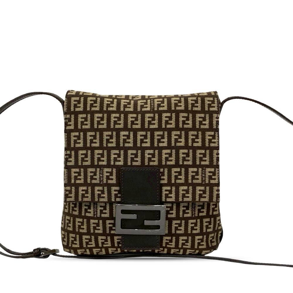 Fendi AB Fendi Brown Canvas Fabric Zucchino Crossbody Italy