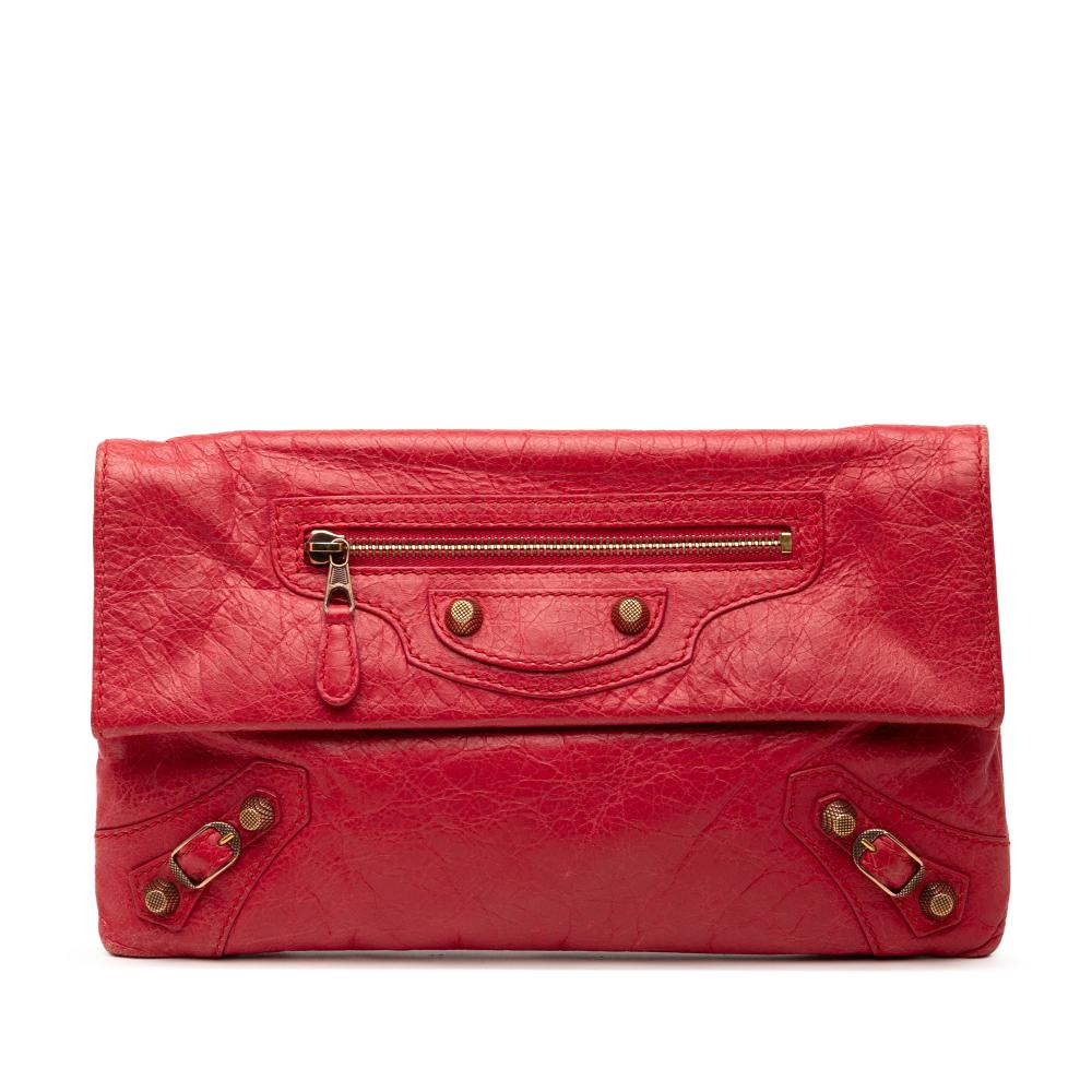 Balenciaga B Balenciaga Red Lambskin Leather Leather Lambskin Motocross Giant 12 Envelope Clutch Italy
