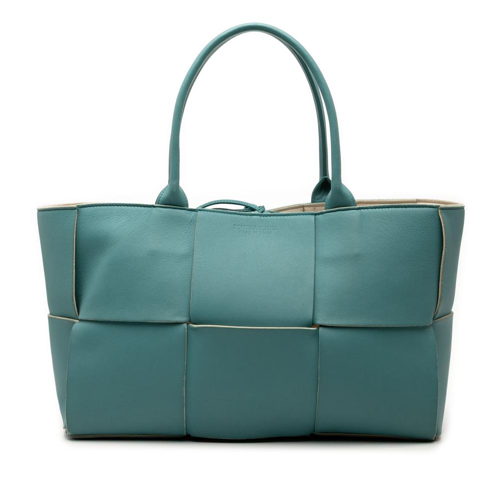 Bottega Veneta B Bottega Veneta Blue Turquoise Nappa Leather Leather Medium Nappa Maxi Intrecciato Arco Tote Italy