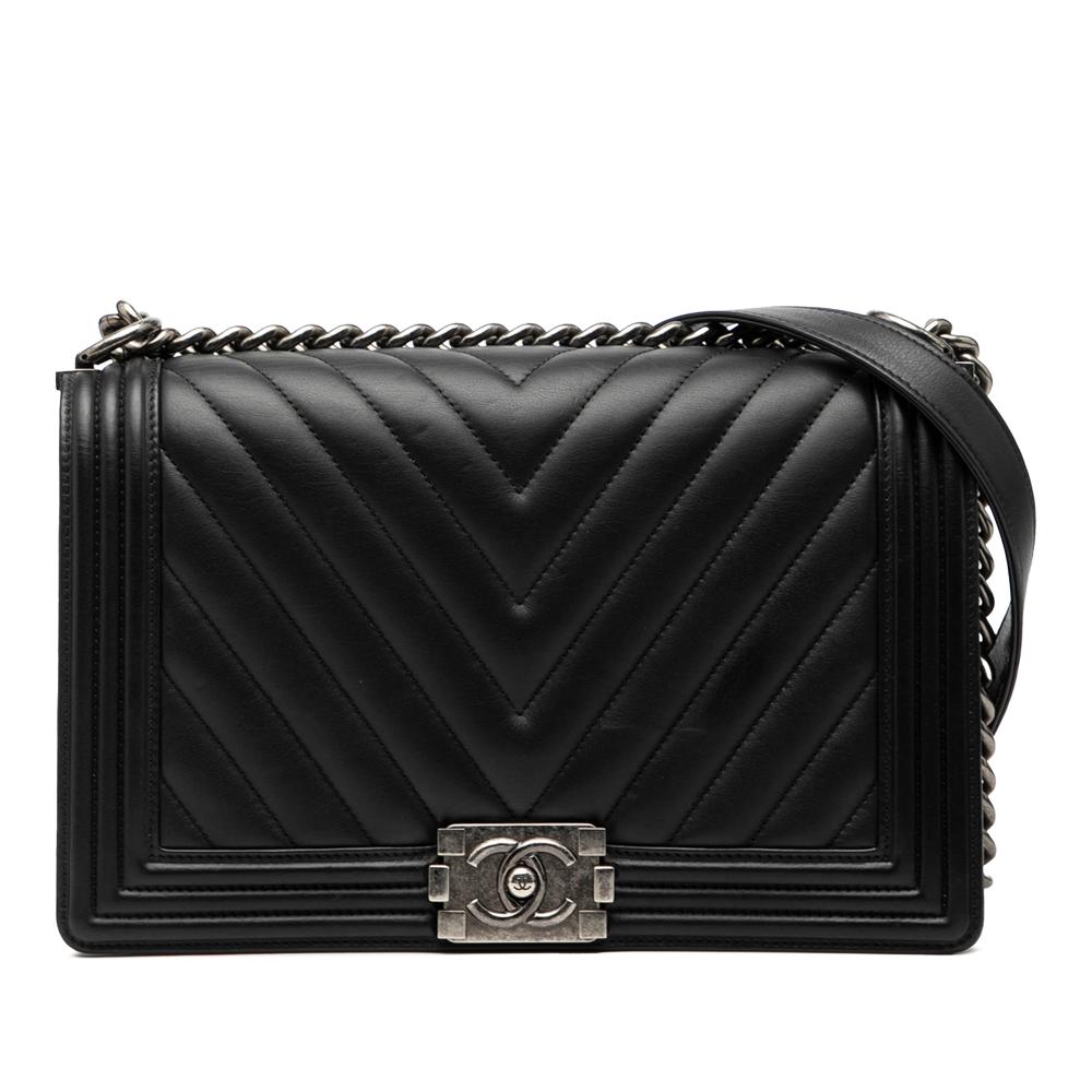 Chanel AB Chanel Black Lambskin Leather Leather Medium Chevron Lambskin Boy Flap Italy