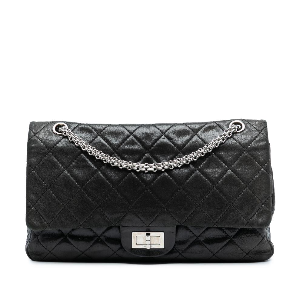 Chanel Black Lambskin Leather Leather Iridescent Quilted Lambskin Reissue 2.55 Double Flap 227 Italy