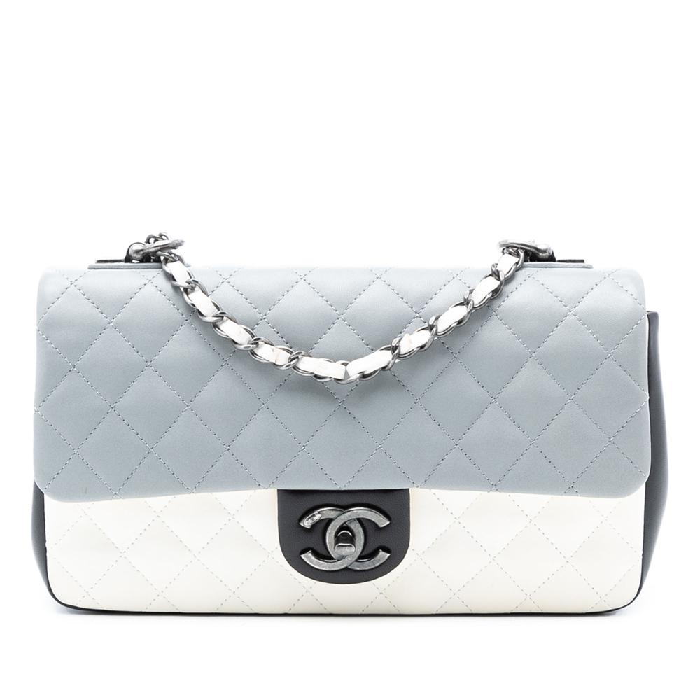 Chanel AB Chanel Gray Pomice Lambskin Leather Leather Medium Classic Tricolor Lambskin Single Flap Italy