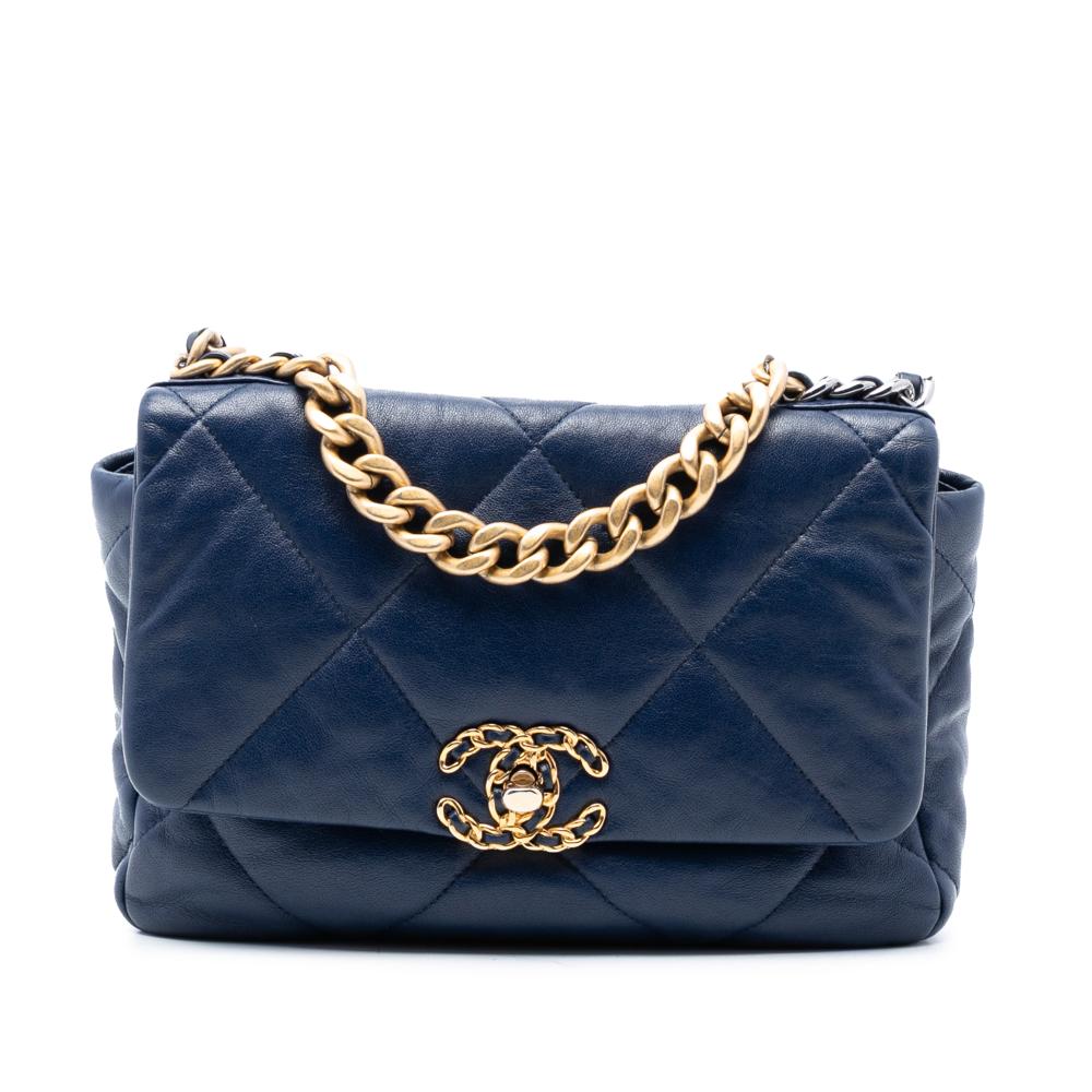 Chanel B Chanel Blue Dark Blue Lambskin Leather Leather Medium Lambskin 19 Flap France