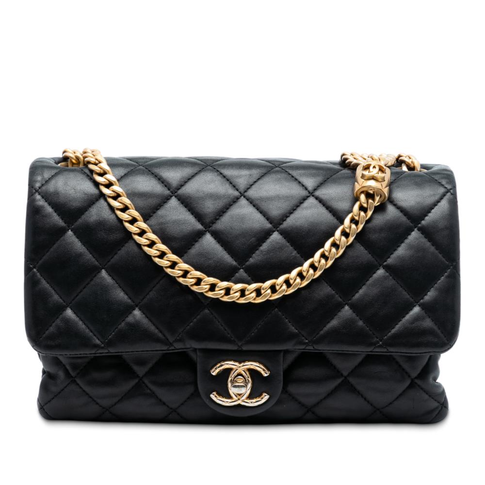 Chanel B Chanel Black Lambskin Leather Leather Medium Quilted Lambskin All Slide Long Single Flap Italy