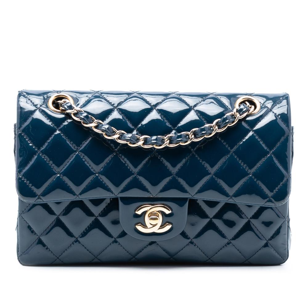 Chanel B Chanel Blue Patent Leather Leather Small Classic Patent Double Flap France
