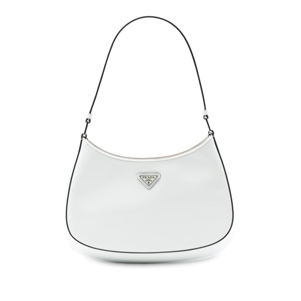 Prada AB Prada White Pearl Calf Leather Brushed Cleo Shoulder Bag Italy