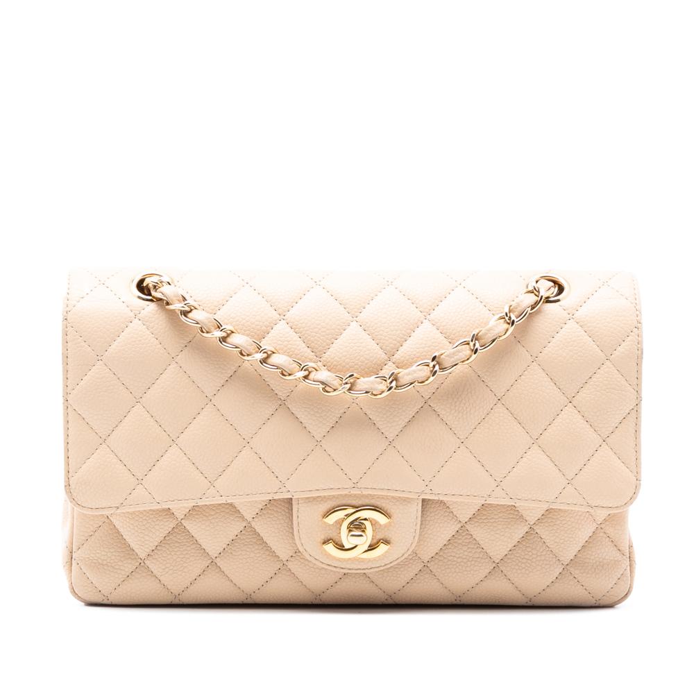 Chanel B Chanel Brown Beige Caviar Leather Leather Medium Classic Caviar Double Flap France