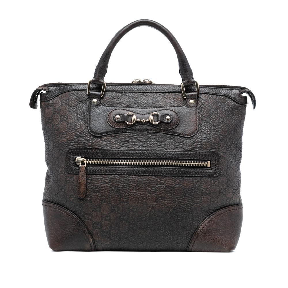 Gucci AB Gucci Brown Dark Brown Calf Leather Guccissima Catherine Tote Italy