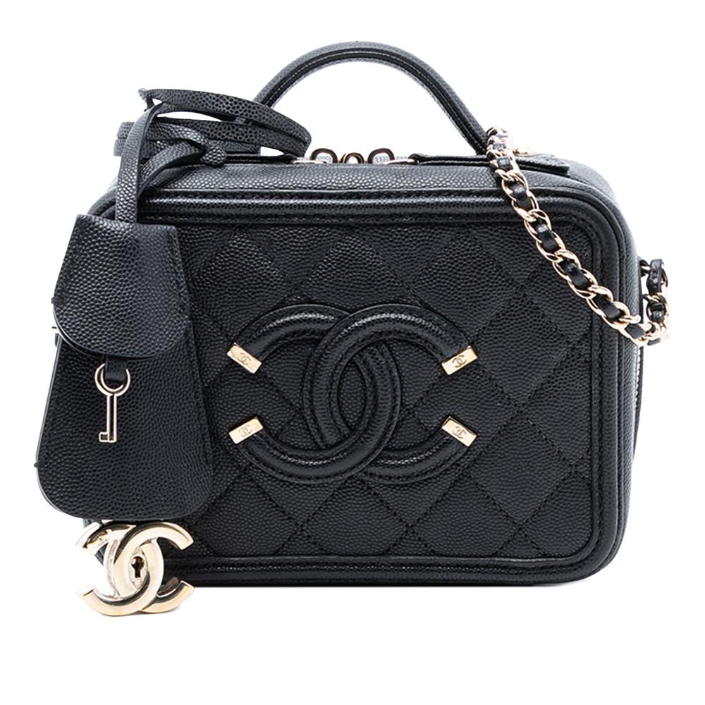 Chanel AB Chanel Black Caviar Leather Leather Mini Caviar CC Filigree Vanity Case Italy