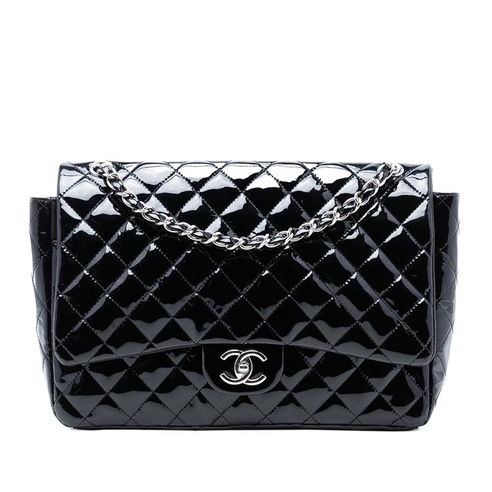 Chanel B Chanel Black Patent Leather Leather Maxi Classic Patent Double Flap Italy