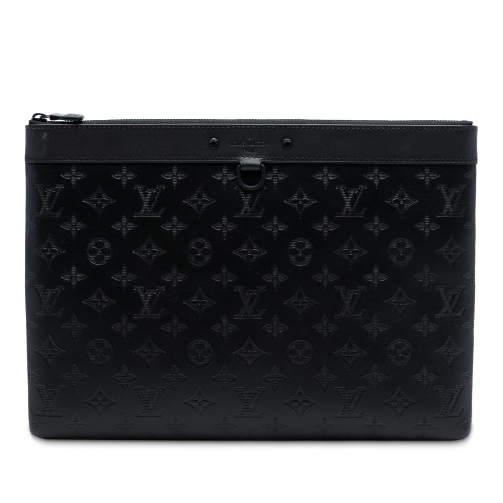 Louis Vuitton AB Louis Vuitton Black Calf Leather Monogram Shadow Discovery Pochette Spain