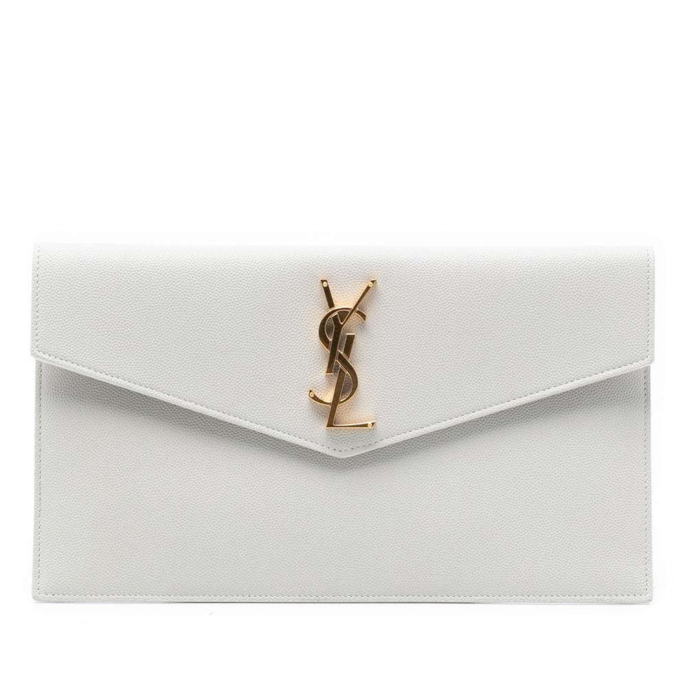 Saint Laurent B Saint Laurent White Calf Leather Grain De Poudre Uptown Pouch Italy