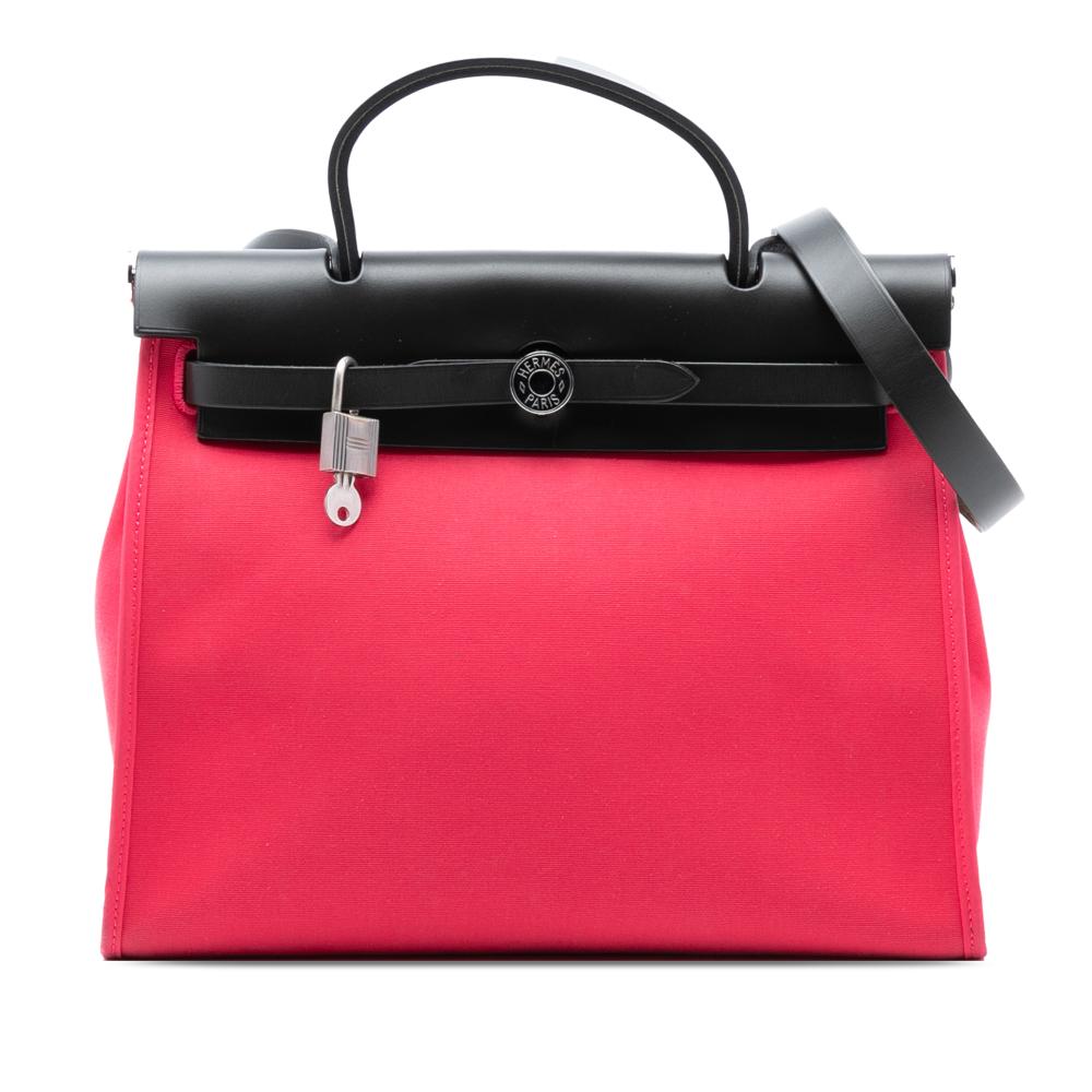 Hermès B Hermès Pink Strawberry with Black Canvas Fabric Toile Herbag Zip 31 France