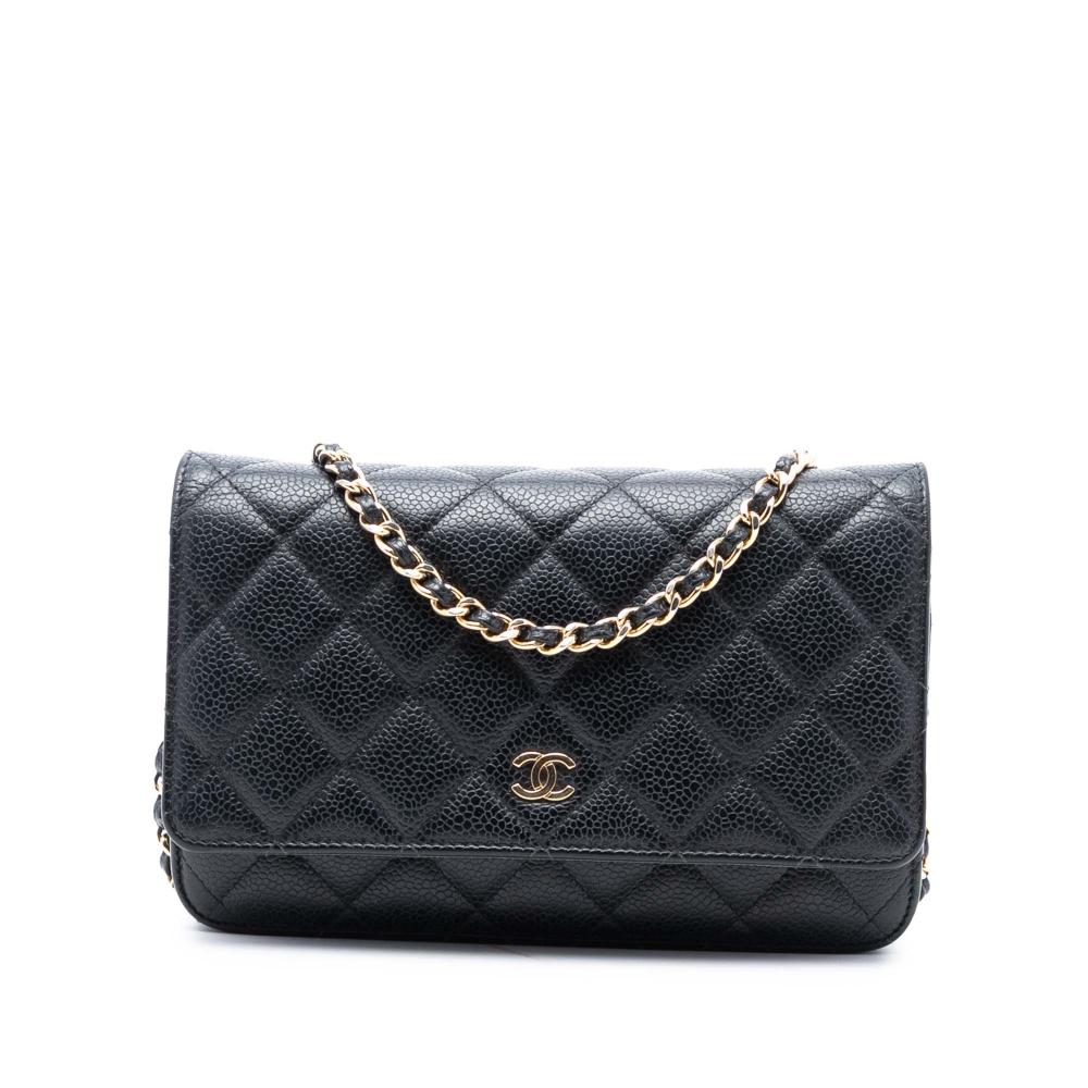 Chanel B Chanel Black Caviar Leather Leather CC Quilted Caviar Wallet on Chain France