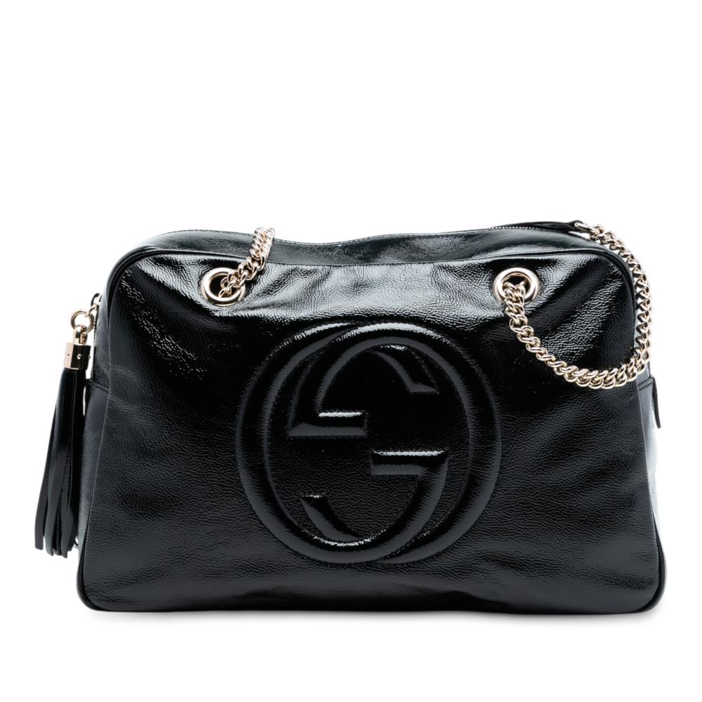 Gucci AB Gucci Black Patent Leather Leather Patent Soho Chain Shoulder Bag Italy