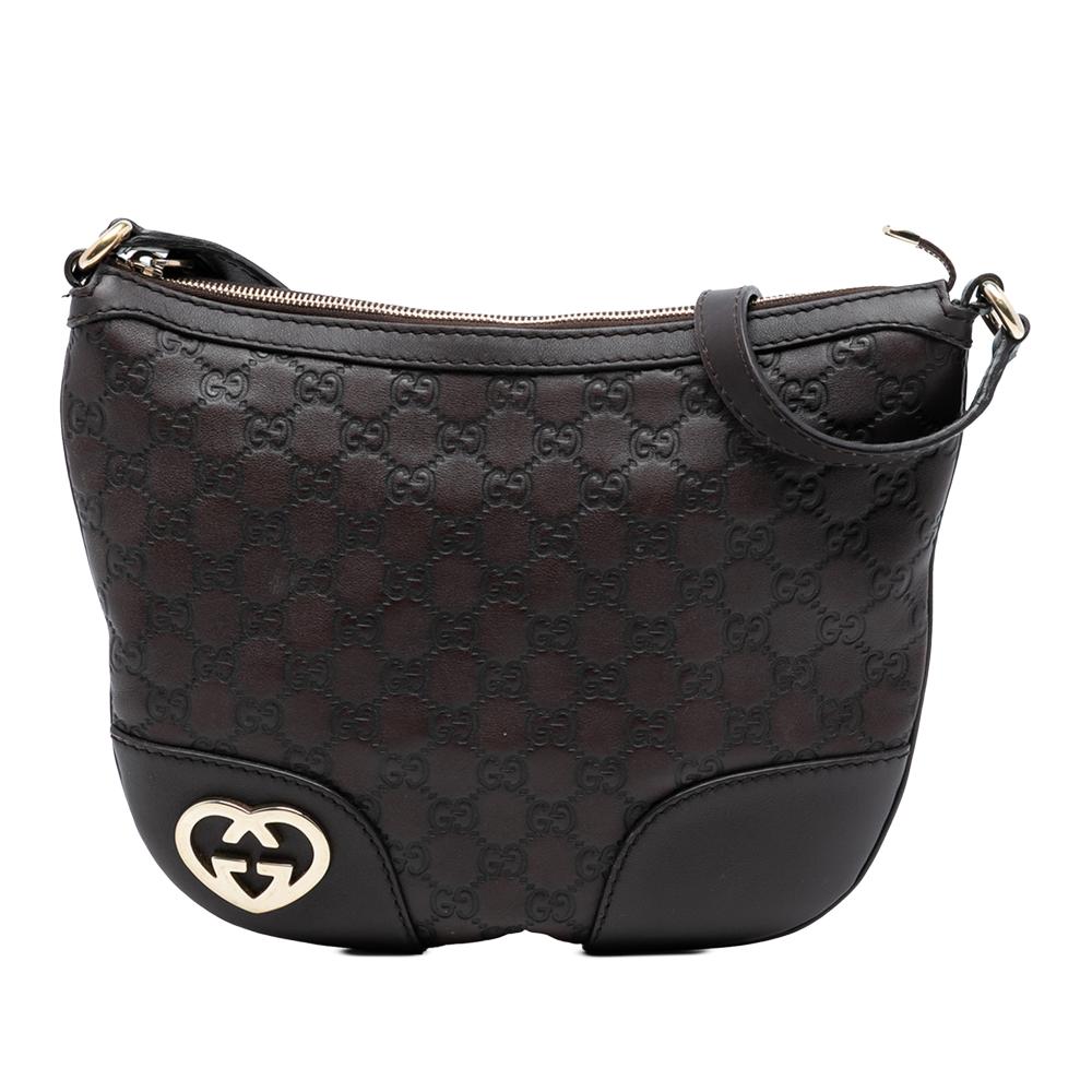 Gucci B Gucci Brown Dark Brown Calf Leather Guccissima Lovely Crossbody Italy