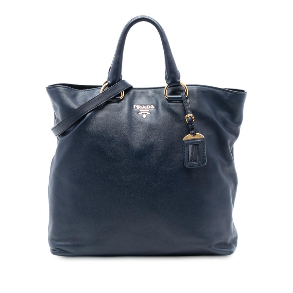 Prada B Prada Blue Midnight Blue Calf Leather Soft Open Convertible Tote China