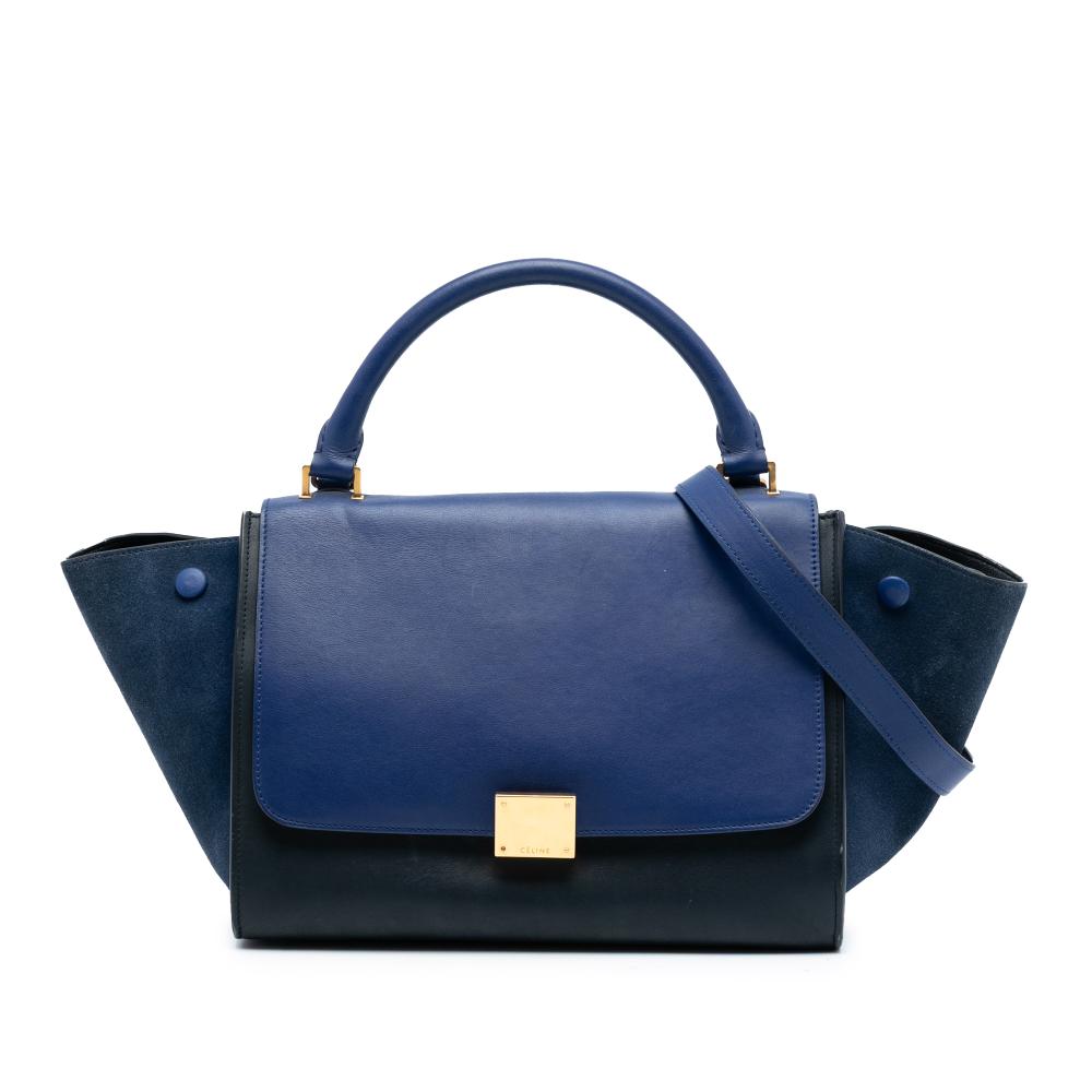 Celine B Celine Black with Blue Calf Leather Small Bicolor skin and Suede Trapeze Satchel Italy