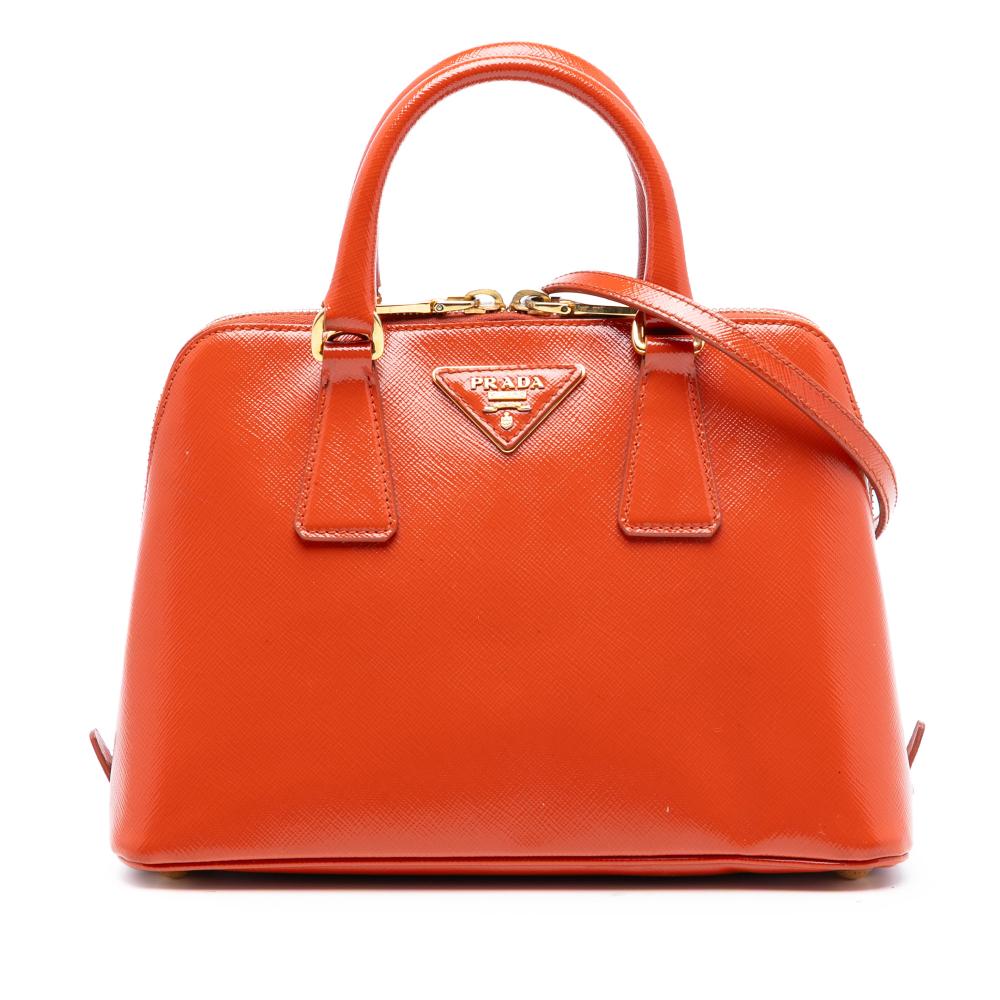 Prada B Prada Orange Saffiano Leather Small Vernice Promenade Satchel Italy