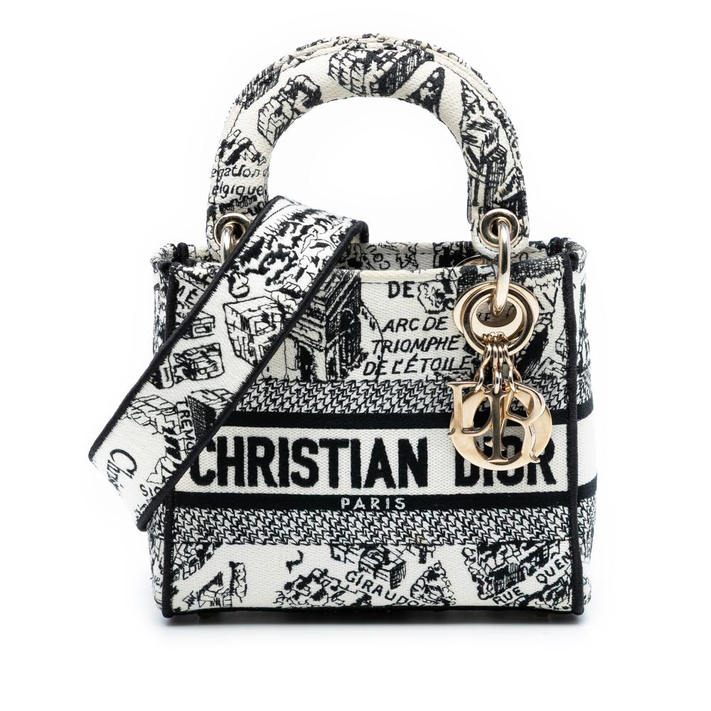 Christian Dior B Dior White Canvas Fabric Mini Embroidered Plan de Paris Lady D Lite Italy