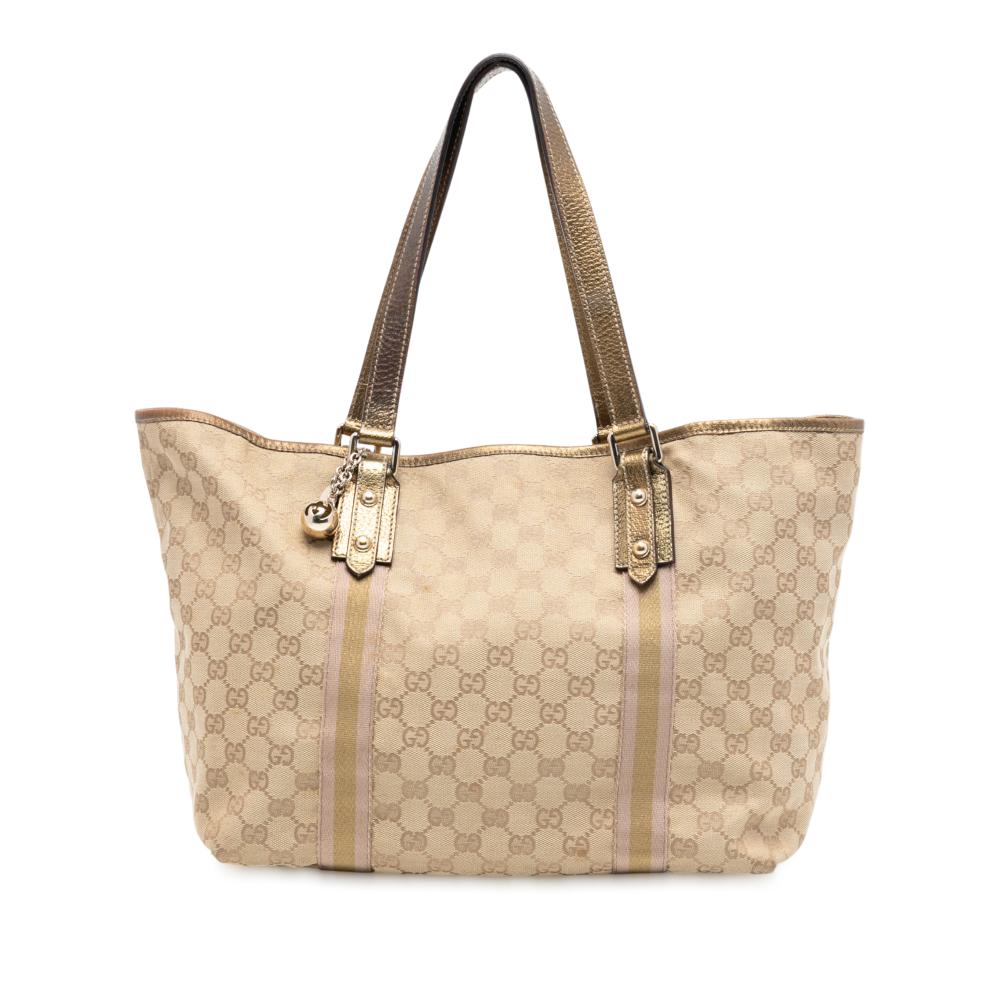 Gucci B Gucci Brown Beige Canvas Fabric GG Jolicoeur Tote Italy