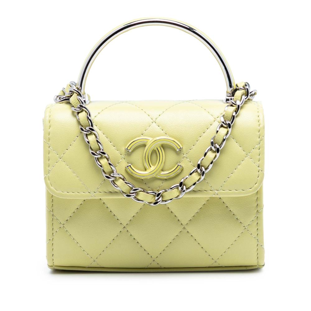 Chanel Yellow Light Yellow Lambskin Leather Leather Mini Quilted Lambskin Chain Top Handle Bag Italy