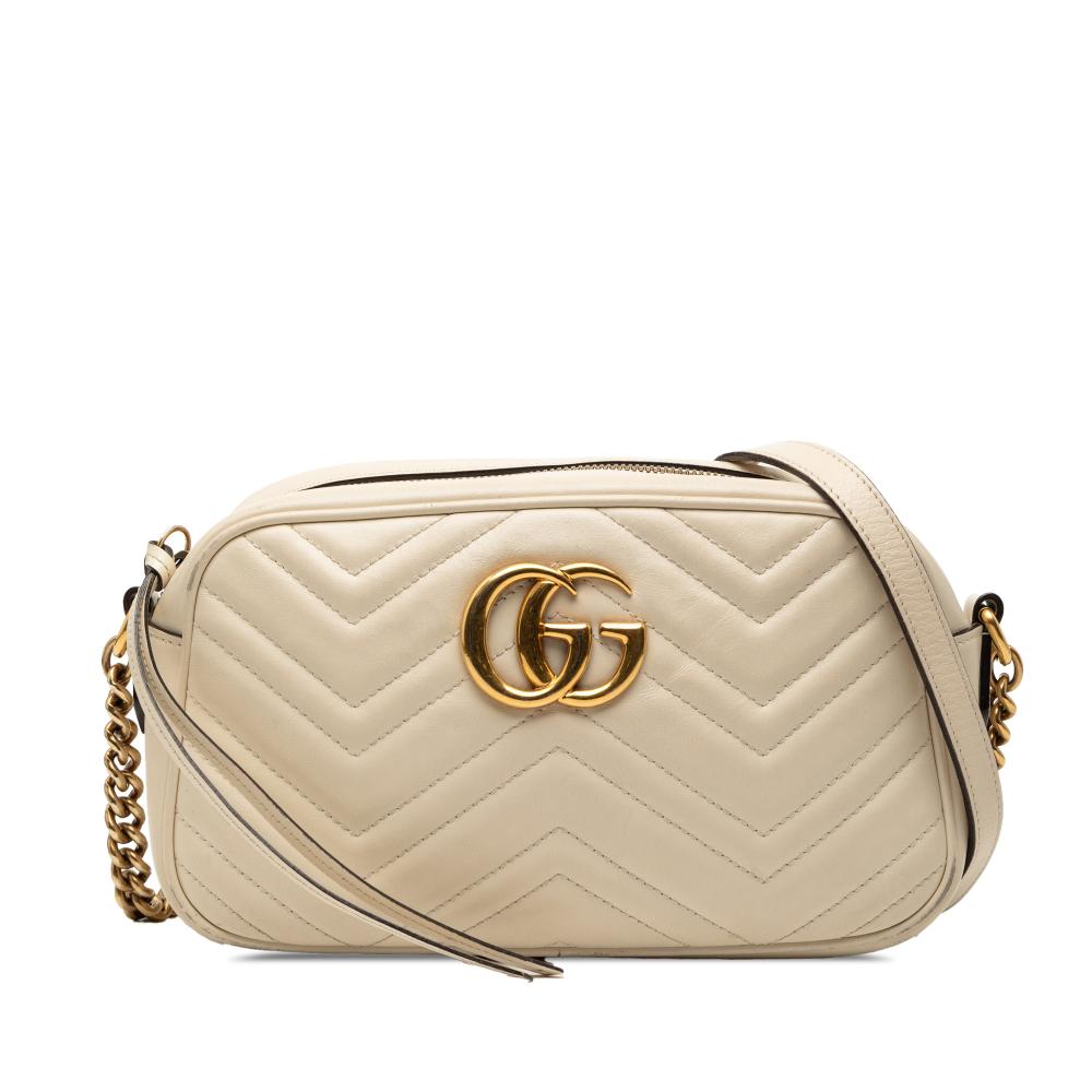 Gucci B Gucci White Calf Leather Small GG Marmont Matelasse Crossbody Italy